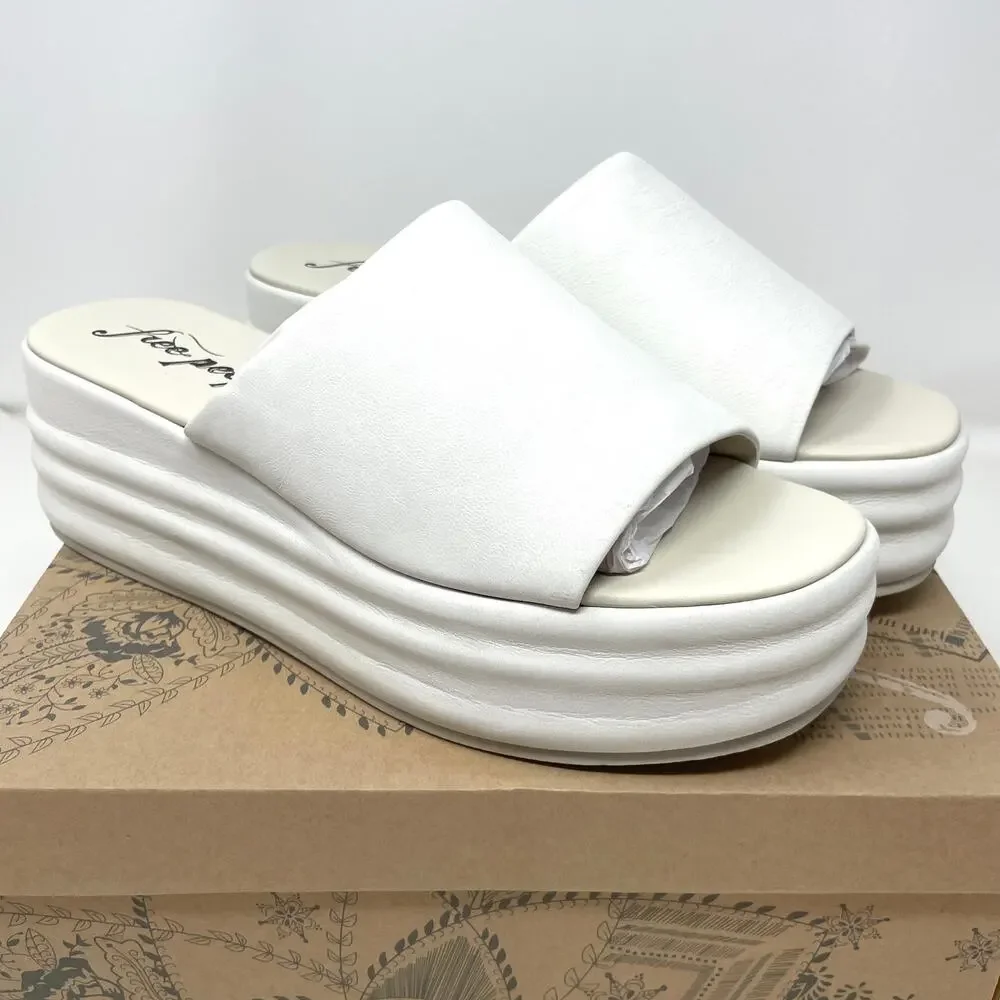 Free People Harbor Flatform Sandals In Optic White Size 9.5 New